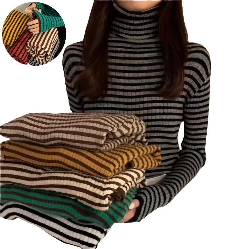 Women's Striped Turtleneck Sweater Autumn and Winter Knit Sweater Sweater Knitwear Pullover Women's Striped Turtleneck Sweater Autumn and Winter Knit Sweater Sweater Knitwear Pullover