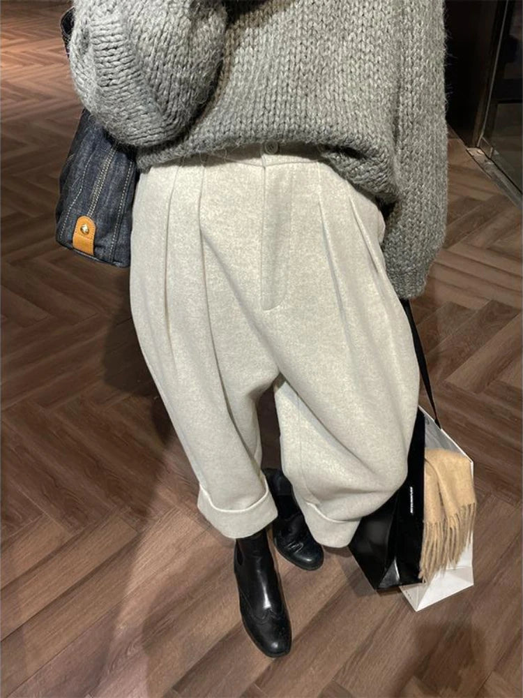 Advbridge Woolen Vintage Harem Pants Women Korean Dongdaemun 2023 Winter Loose Suit Pants Casual High Waist Soild Thick Trousers Trousers Ceremony Elegant Advbridge Woolen Vintage Harem Pants Women Korean Dongdaemun 2023 Winter Loose Suit Pants Casual High Waist Soild Thick Trousers Trousers Ceremony Elegant