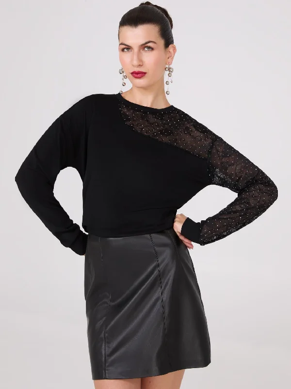 Drop Shoulder Sweater With Lace & Rhinestone Sleeve Wool Sweater Cotton Sweater Cashmere Sweater Drop Shoulder Sweater With Lace & Rhinestone Sleeve Wool Sweater Cotton Sweater Cashmere Sweater