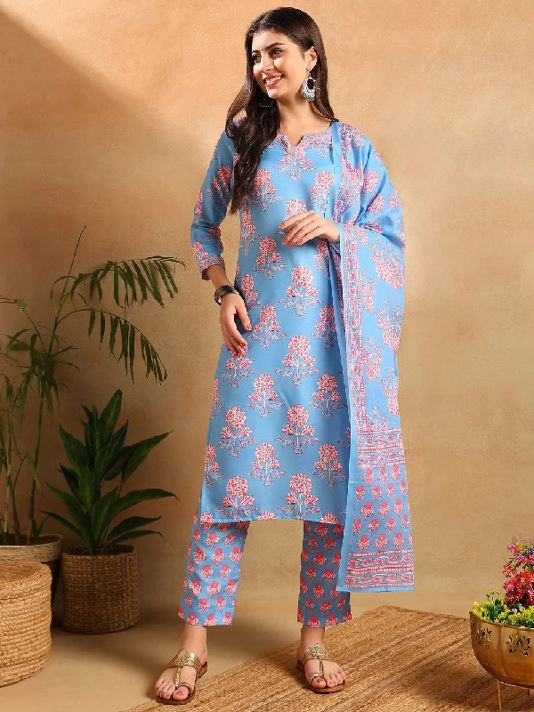 Blue Rayon Blend Floral Printed Straight Kurta Trousers With Dupatta Trousers Leather Faux Blue Rayon Blend Floral Printed Straight Kurta Trousers With Dupatta Trousers Leather Faux