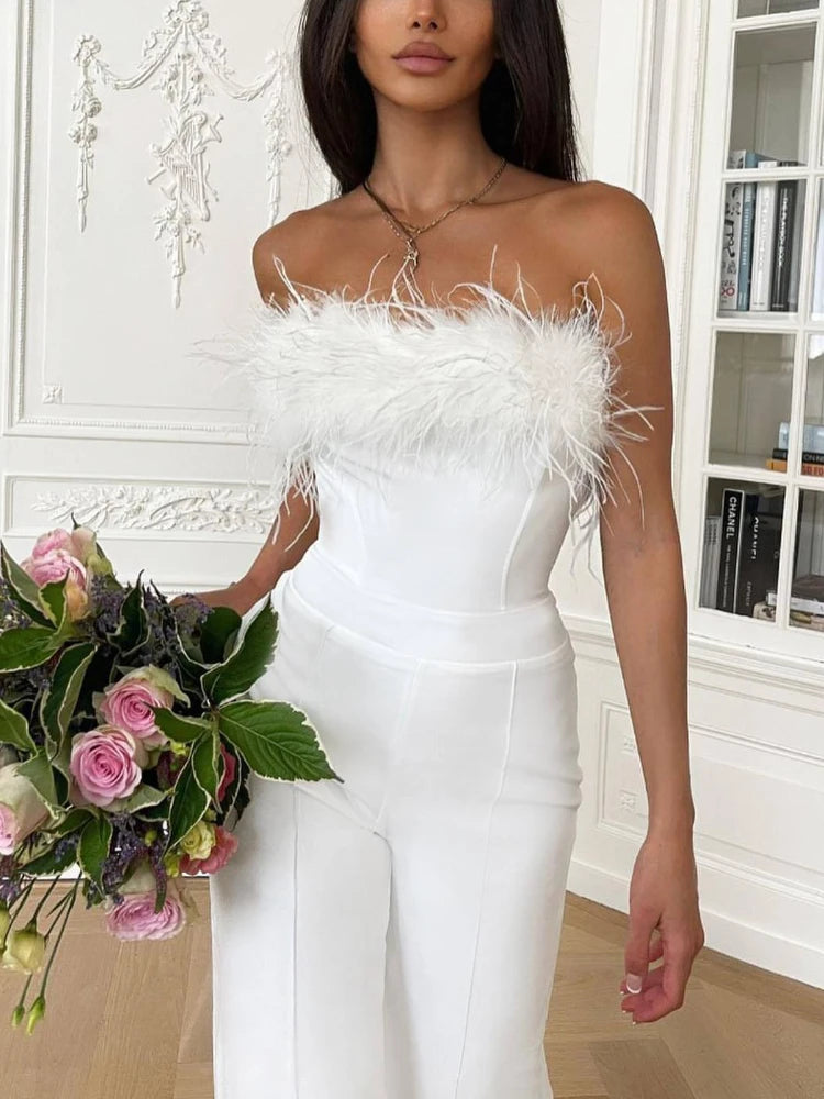 Advbridge Women Jumpsuits Tube Top Feathers Patchwork Boot Cut One Piece Outfit Trousers Elegant Formal Occasion Party Club Jumpsuit Trousers Canvas Durable Advbridge Women Jumpsuits Tube Top Feathers Patchwork Boot Cut One Piece Outfit Trousers Elegant Formal Occasion Party Club Jumpsuit Trousers Canvas Durable