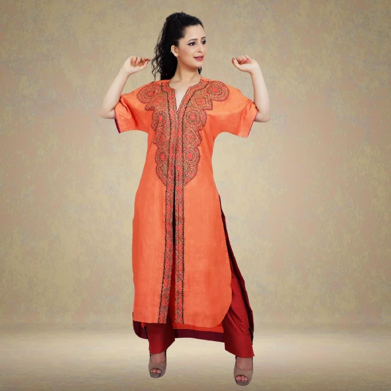 Ragam Tussar Eri Silk Jacket | Madhubani Hand-Painted | Burnt Brick Rayon Fabric Velvet Fabric Corduroy Fabric Ragam Tussar Eri Silk Jacket | Madhubani Hand-Painted | Burnt Brick Rayon Fabric Velvet Fabric Corduroy Fabric