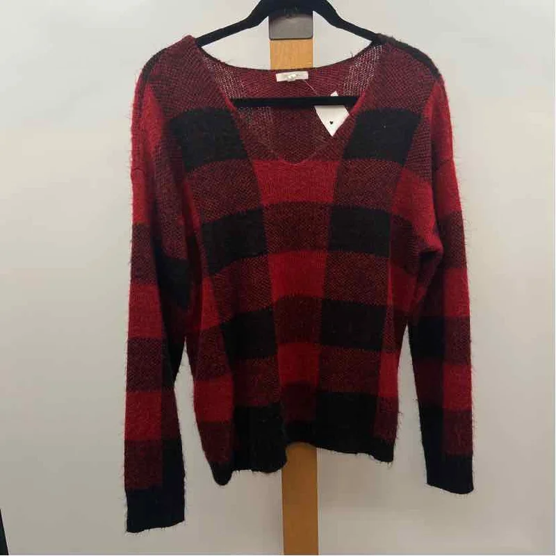 Maurices Women's Size L Red Checkered Sweater Chenille Fabric Brocade Fabric Lace Fabric Maurices Women's Size L Red Checkered Sweater Chenille Fabric Brocade Fabric Lace Fabric