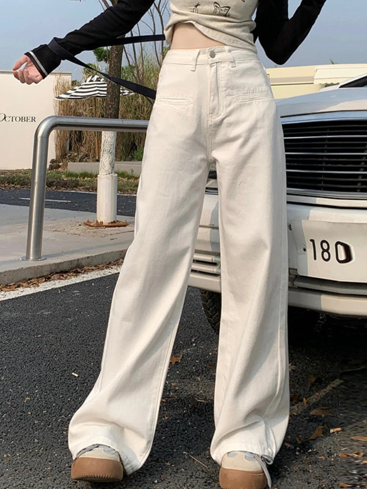 Advbridge White Wide Leg Jeans Women High Waist Office Lady Loose Casual Trousers 90s Vintage Streetwear Baggy Korean Fashion Pants Trousers Fleece Cozy Advbridge White Wide Leg Jeans Women High Waist Office Lady Loose Casual Trousers 90s Vintage Streetwear Baggy Korean Fashion Pants Trousers Fleece Cozy