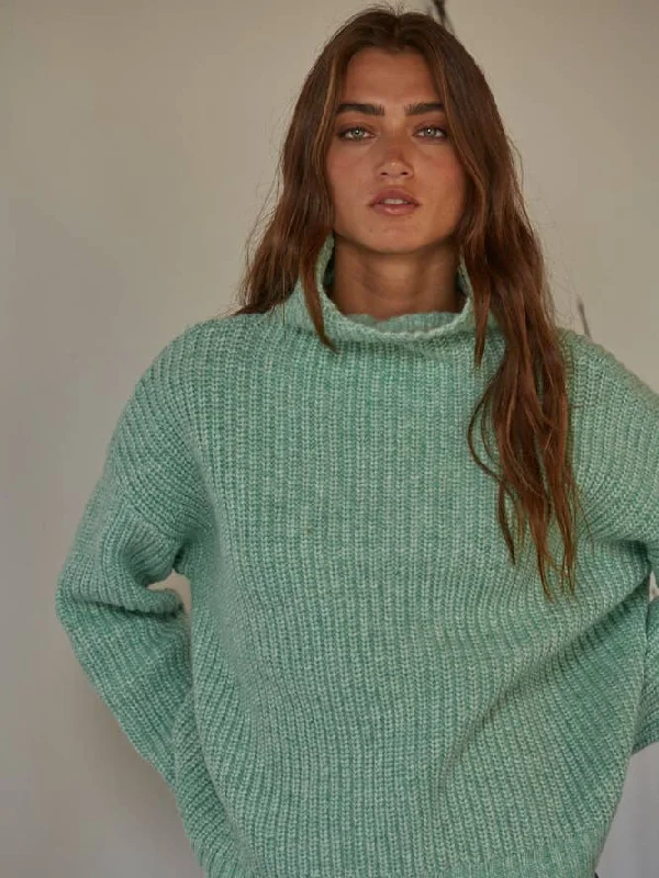 By Together Sedona Turtleneck Pullover Sweater in Seafoam Notched Neck Pullover
