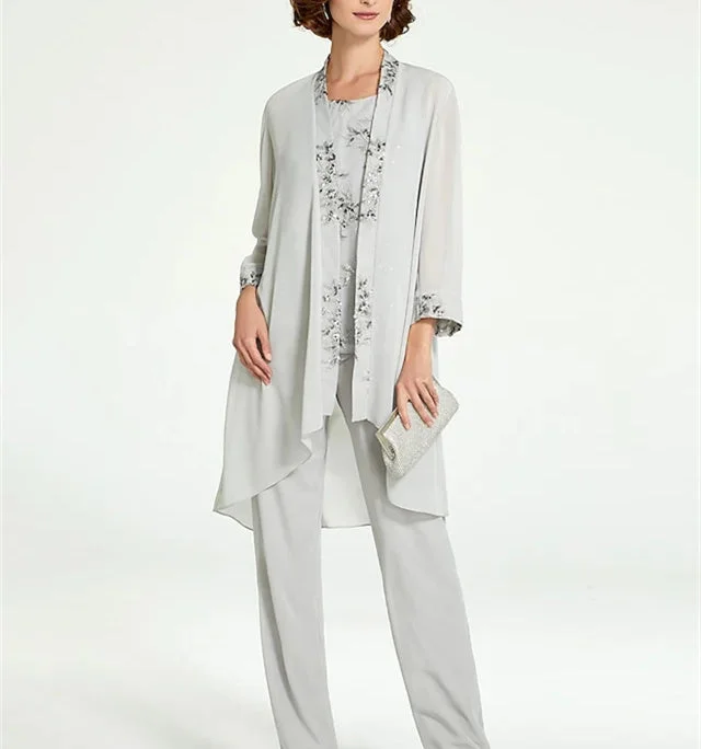 Chiffon Round Neck Floor-Length Mother of the Bride Pantsuits with Jacket Toggled Jacket Drawstring Jacket Belted Jacket Chiffon Round Neck Floor-Length Mother of the Bride Pantsuits with Jacket Toggled Jacket Drawstring Jacket Belted Jacket