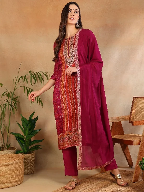 Purple Silk Ethnic Motifs Woven Design Straight Kurta Trouser With Dupatta Trousers Canvas Durable Purple Silk Ethnic Motifs Woven Design Straight Kurta Trouser With Dupatta Trousers Canvas Durable