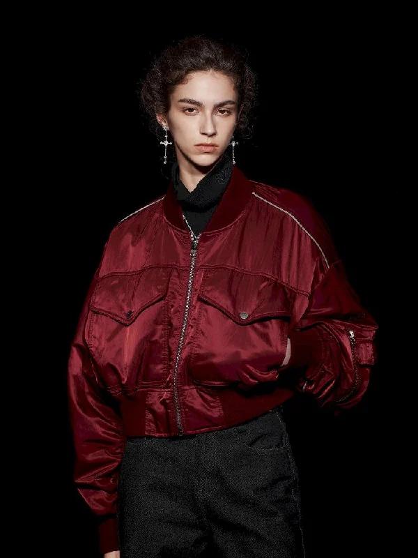 Glossy Silhouette Sleeve Zipper Short Jacket【s0000005467】 Zippered Front Buttoned Front Snap Front Glossy Silhouette Sleeve Zipper Short Jacket【s0000005467】 Zippered Front Buttoned Front Snap Front