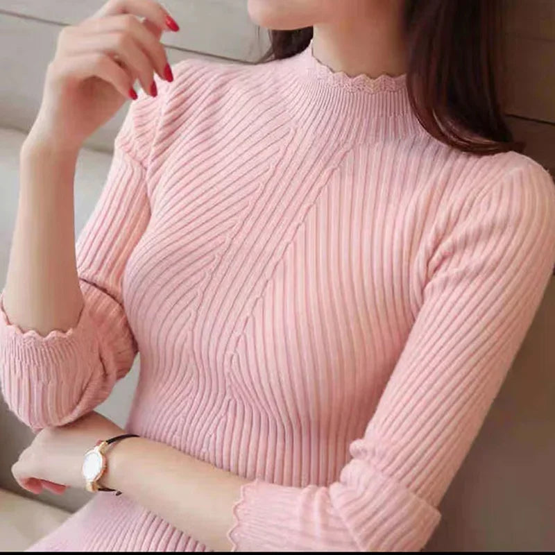 Women Mock Neck Ruffles Sweater Long Sleeve Knitted Pullovers Sweater Wool Sweater Cotton Sweater Cashmere Sweater Women Mock Neck Ruffles Sweater Long Sleeve Knitted Pullovers Sweater Wool Sweater Cotton Sweater Cashmere Sweater