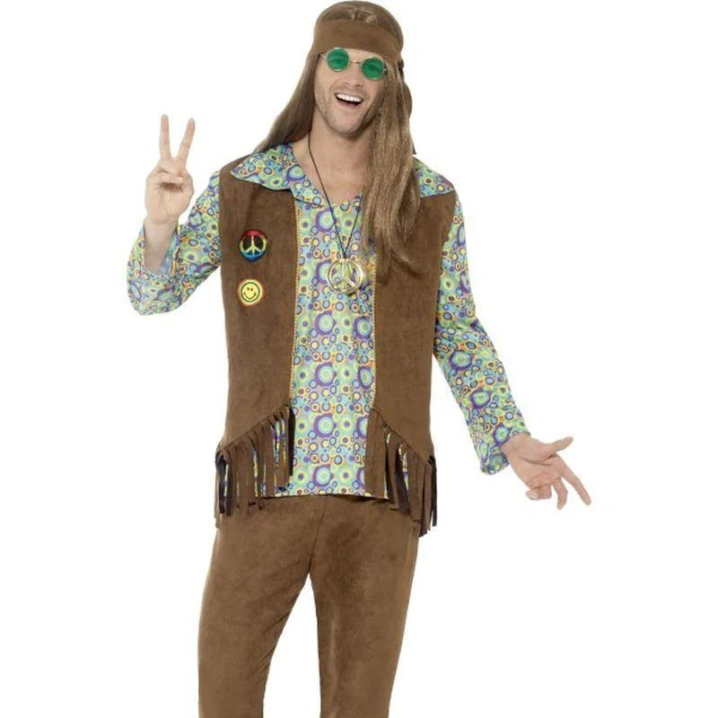 60s Hippie Costume With Trousers Top Waistcoat Adult Multi Coloured Trousers Bridal Satin 60s Hippie Costume With Trousers Top Waistcoat Adult Multi Coloured Trousers Bridal Satin