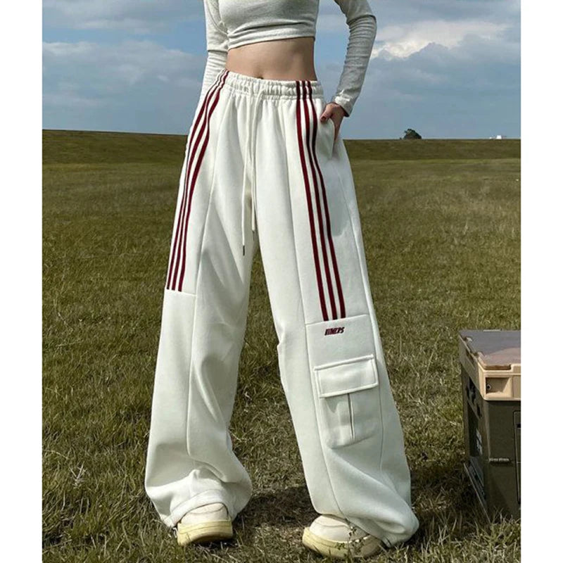 Advbridge Women Streetwear Sweatpants American Retro Striped Loose Wide Leg Pants Casual Female Large Pocket Cargo Trousers New Trousers Leisure Comfortable Advbridge Women Streetwear Sweatpants American Retro Striped Loose Wide Leg Pants Casual Female Large Pocket Cargo Trousers New Trousers Leisure Comfortable