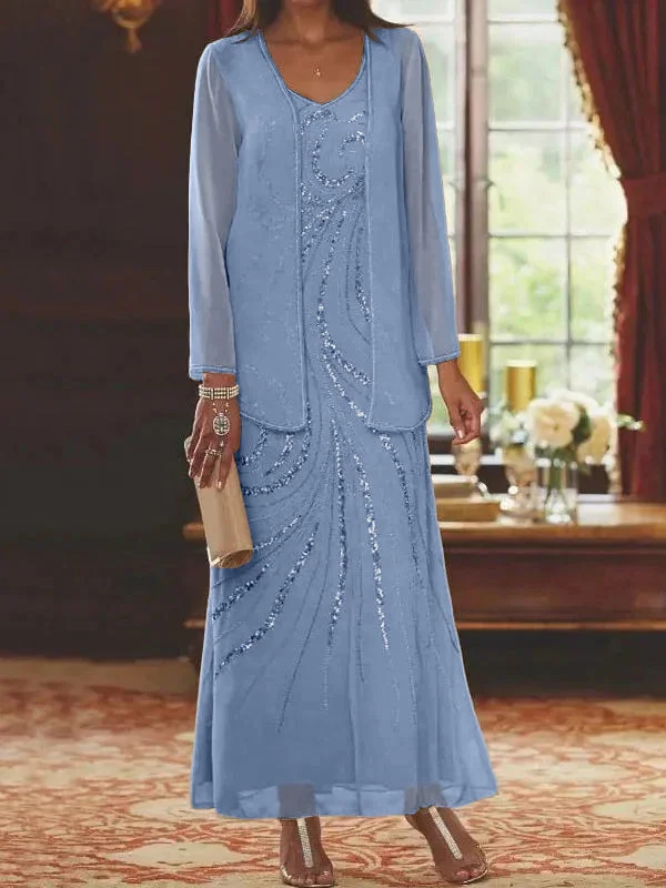 Sheath/Column Mother of the Bride & Groom Dresses with Jacket & Sequins Satin Jacket Silk Jacket Chiffon Jacket Sheath/Column Mother of the Bride & Groom Dresses with Jacket & Sequins Satin Jacket Silk Jacket Chiffon Jacket
