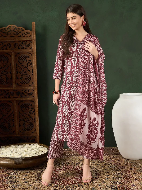 Maroon Rayon Blend Ethnic Motifs Printed Straight Kurta Trouser With Dupatta Trousers Silk Elegant Maroon Rayon Blend Ethnic Motifs Printed Straight Kurta Trouser With Dupatta Trousers Silk Elegant
