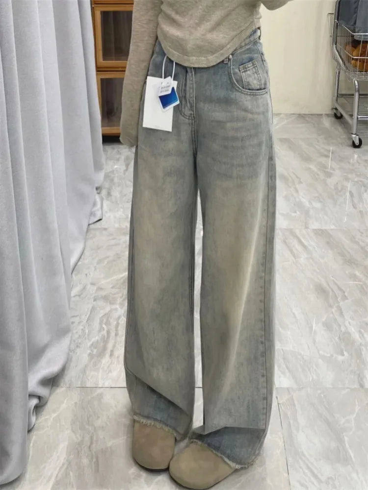 Advbridge Women Frayed Wide Leg Jeans Korean Vintage Streetwear Loose Trousers Grunge Denim Pants Y2K Distress Aesthetic Straight Jeans Trousers Mesh Breathable Advbridge Women Frayed Wide Leg Jeans Korean Vintage Streetwear Loose Trousers Grunge Denim Pants Y2K Distress Aesthetic Straight Jeans Trousers Mesh Breathable