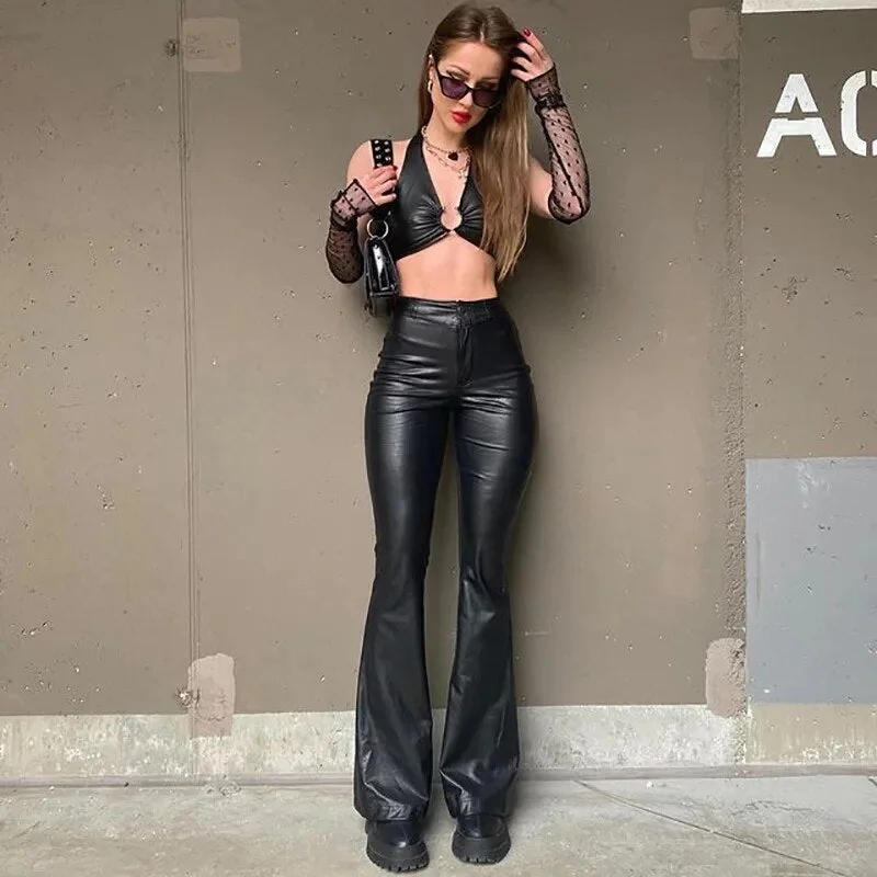 Advbridge Women Vintage PU High Waist Flare Pants Stretch Slim Faux Leather Trousers Bell-bottoms Ladies Sexy Bodycon Black Pants Clubwear Trousers Running Lightweight Advbridge Women Vintage PU High Waist Flare Pants Stretch Slim Faux Leather Trousers Bell-bottoms Ladies Sexy Bodycon Black Pants Clubwear Trousers Running Lightweight