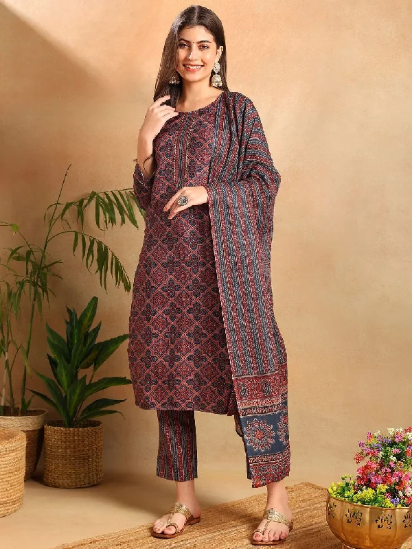 Blue Rayon Blend Ethnic Motifs Printed Straight Kurta Trousers With Dupatta Trousers Low Rise Relaxed Blue Rayon Blend Ethnic Motifs Printed Straight Kurta Trousers With Dupatta Trousers Low Rise Relaxed