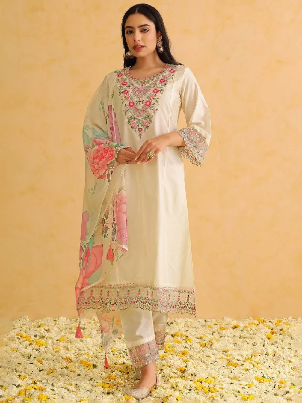 Off White Silk Blend Solid Embroidered Straight Kurta Trouser With Dupatta Trousers Fleece Cozy Off White Silk Blend Solid Embroidered Straight Kurta Trouser With Dupatta Trousers Fleece Cozy