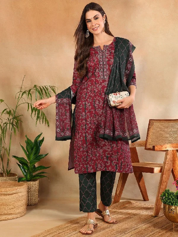 Magenta Rayon Blend Ethnic Motifs Printed Straight Kurta Trouser With Dupatta Trousers Running Lightweight Magenta Rayon Blend Ethnic Motifs Printed Straight Kurta Trouser With Dupatta Trousers Running Lightweight