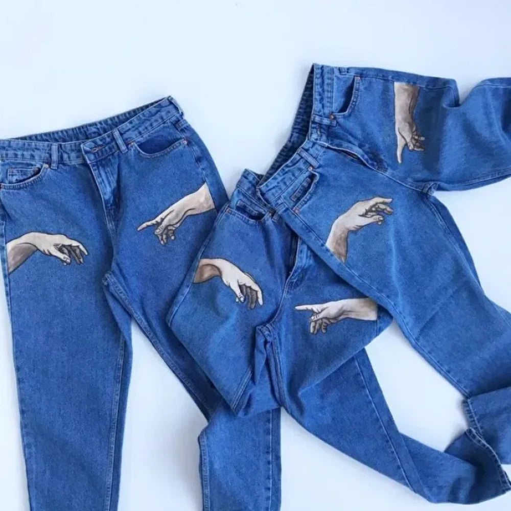 Advbridge Hip Hop Vintage Arm Print Blue Baggy Jeans Trousers Streetwear Men Women Harajuku Denim Casual Wide Leg Jeans Y2k Pants Trousers Bootcut Casual Advbridge Hip Hop Vintage Arm Print Blue Baggy Jeans Trousers Streetwear Men Women Harajuku Denim Casual Wide Leg Jeans Y2k Pants Trousers Bootcut Casual