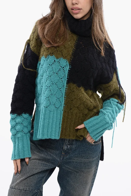 Alanui Patchwork Alpaca Blend ANTARCTIC DREAM Pullover S Standard size Cold Shoulder Design