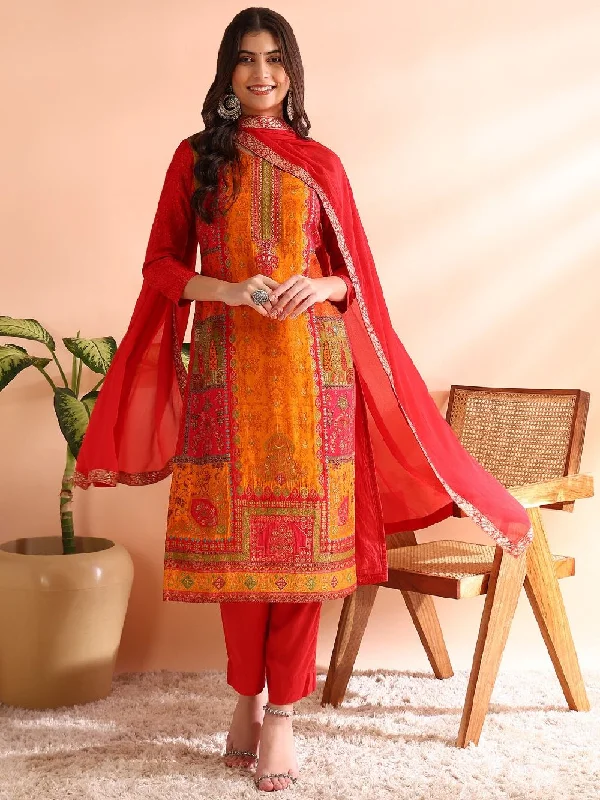 Red Chanderi Silk Ethnic Motifs Woven Design Straight Kurta Trousers With Dupatta Trousers Sale Discount Red Chanderi Silk Ethnic Motifs Woven Design Straight Kurta Trousers With Dupatta Trousers Sale Discount