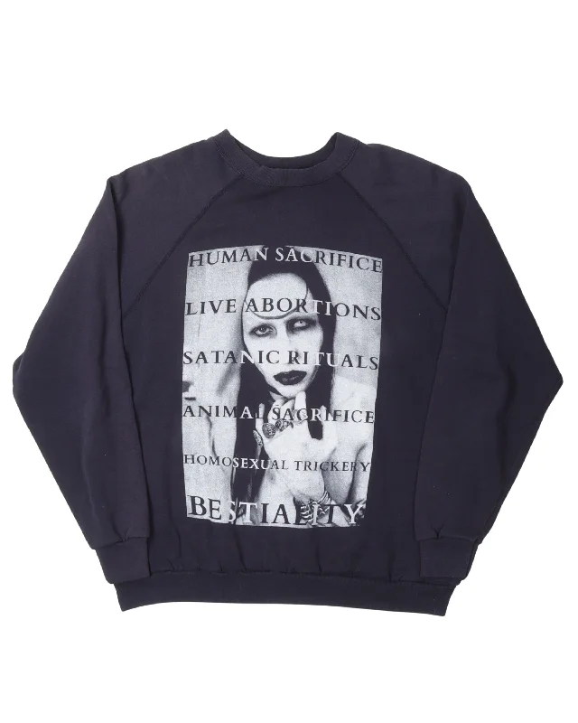 Bootleg Marilyn Manson "Human Sacrifice" Sweatshirt Hoodie with Crew Neck Simple Timeless Bootleg Marilyn Manson "Human Sacrifice" Sweatshirt Hoodie with Crew Neck Simple Timeless
