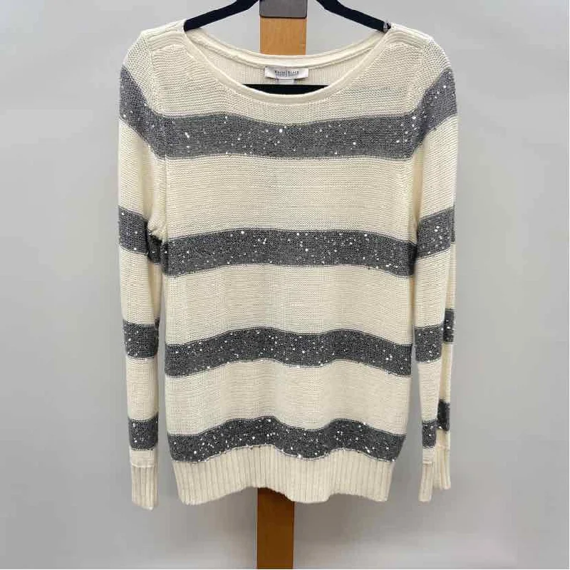 White House Black Market Women's Size L Ivory Stripe Sweater Nylon Fabric Polyester Fabric Spandex Fabric White House Black Market Women's Size L Ivory Stripe Sweater Nylon Fabric Polyester Fabric Spandex Fabric