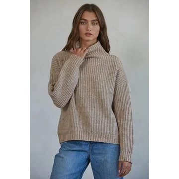 By Together Sedona Turtleneck Pullover Sweater in Taupe Lapel Neck Sweater