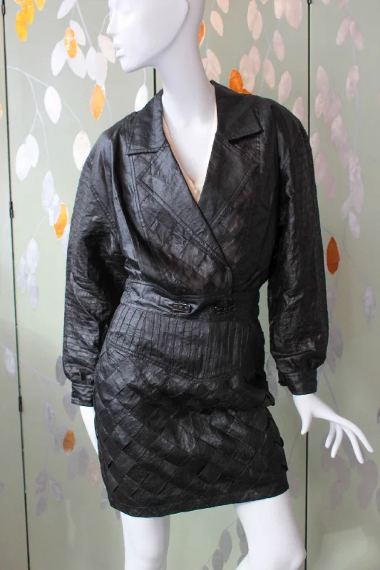 Vintage 1980s Black Silk Skirt and Jacket Set, Small Front Pockets Side Pockets Patch Pockets Vintage 1980s Black Silk Skirt and Jacket Set, Small Front Pockets Side Pockets Patch Pockets