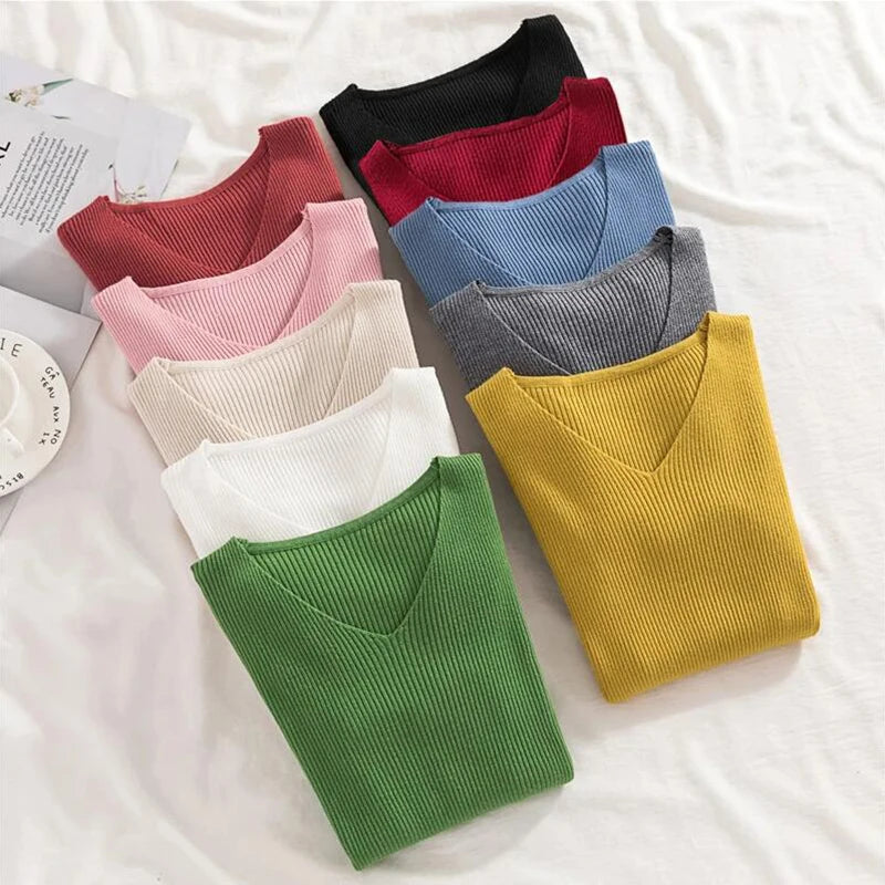 Women Sweater Long Sleeve Pullover Basic Top Fashion V-neck Elastic Female Winter Solid Knitted Jumper Rayon Fabric Velvet Fabric Corduroy Fabric Women Sweater Long Sleeve Pullover Basic Top Fashion V-neck Elastic Female Winter Solid Knitted Jumper Rayon Fabric Velvet Fabric Corduroy Fabric