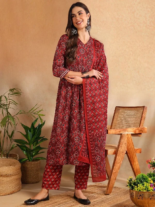 Red Rayon Blend Floral Printed A-Line Kurta Trouser With Dupatta Trousers Office Stylish Red Rayon Blend Floral Printed A-Line Kurta Trouser With Dupatta Trousers Office Stylish