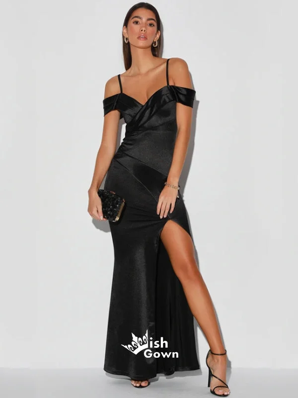 Chic Simple Off Shoulder Spaghetti Strap Side Split Evening Party Long Prom Dresses, WGP068 Chic Simple Off Shoulder Spaghetti Strap Side Split Evening Party Long Prom Dresses, WGP068