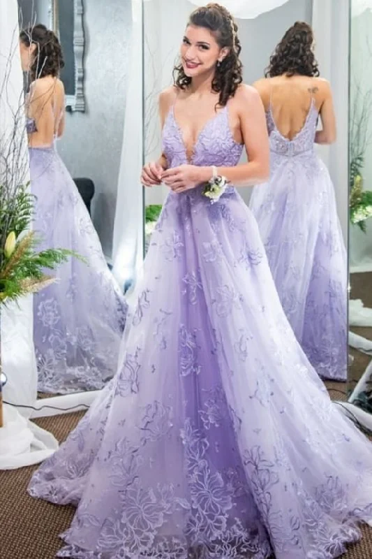 princess A-line lavender long formal dress with lace appliques Long Prom Dress cg17919 princess A-line lavender long formal dress with lace appliques Long Prom Dress cg17919