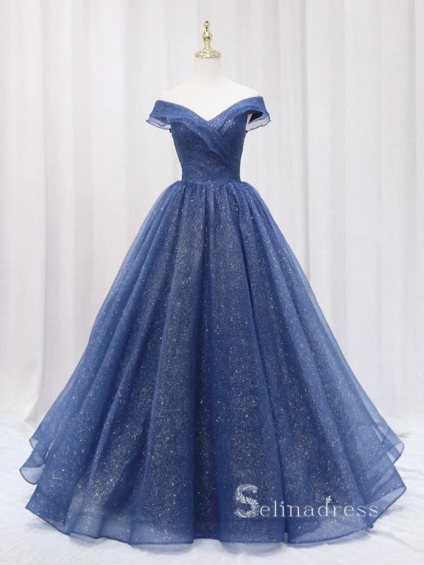 Chic A-line Off-the-shoulder Sparkly Blue Long Prom Dresses Cheap Evening Gowns JKR005 Chic A-line Off-the-shoulder Sparkly Blue Long Prom Dresses Cheap Evening Gowns JKR005