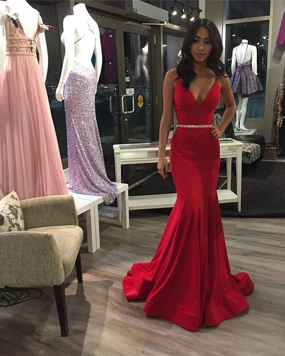 Sexy Mermaid Prom Dresses Deep V-Neck Elegant Long Prom Party Gowns   cg17779