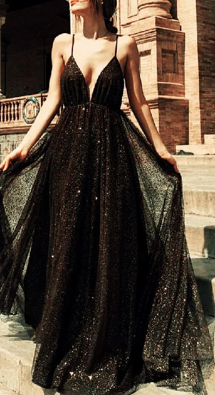 Tight Prom Dresses, long black sequins tulle prom evening gown dresses     cg17763