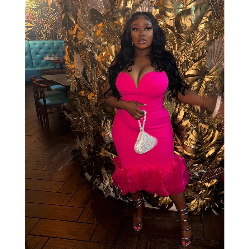 Eey Catching Fuchsai African Women Dresses To Party Organza Ruffles Bottm Sexy Strapless Mid Calf Aso Ebi Women Dress Eey Catching Fuchsai African Women Dresses To Party Organza Ruffles Bottm Sexy Strapless Mid Calf Aso Ebi Women Dress