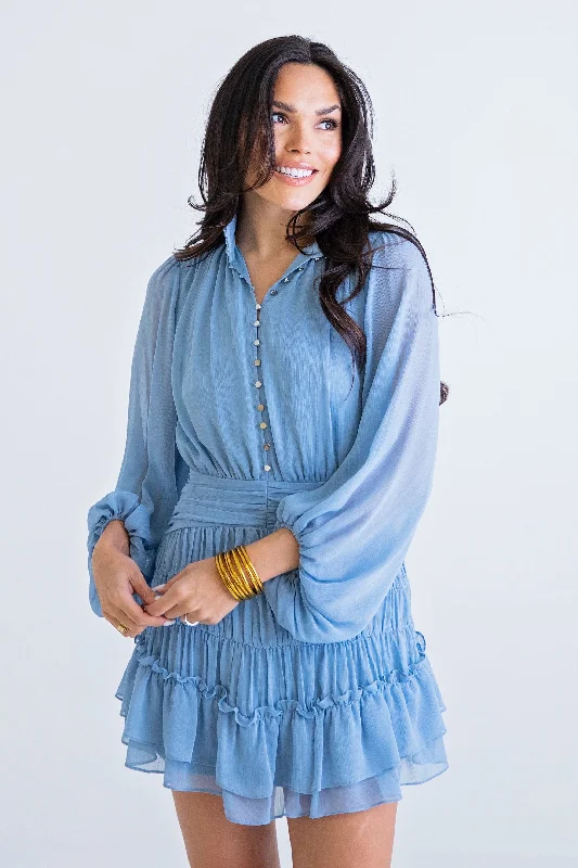 Solid Satin Smock Tier Dress
