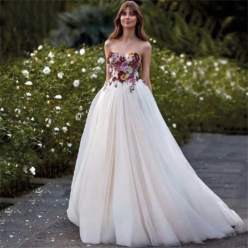 Colorful Embroidered Wedding Dress for Women Bride Sweetheart Backless Pastoral Marriage Bridal Flower Dresses Colorful Embroidered Wedding Dress for Women Bride Sweetheart Backless Pastoral Marriage Bridal Flower Dresses
