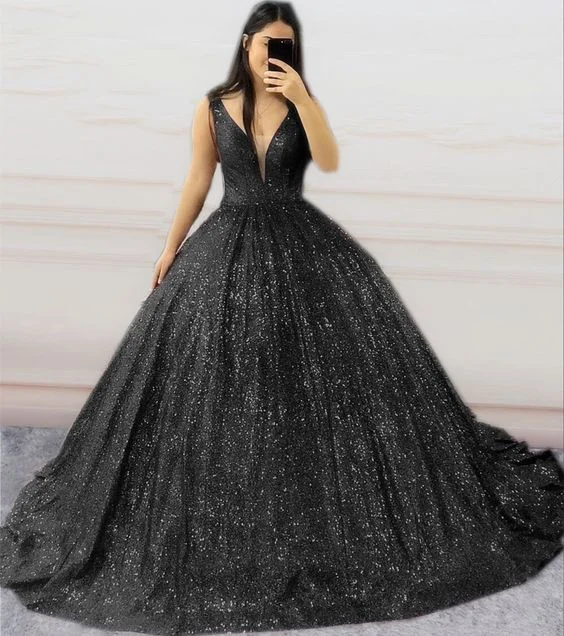Black sequins ball gown prom dresses    cg17893
