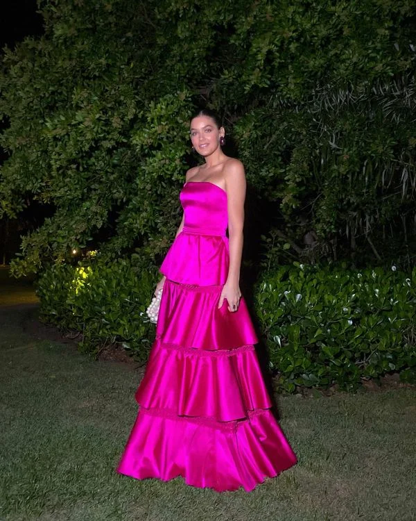 Gorgeous Strapless Satin Layered Party Evening Dress Hot Pink A Line Prom Dress cc2417 Gorgeous Strapless Satin Layered Party Evening Dress Hot Pink A Line Prom Dress cc2417