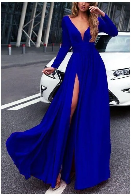 A Line V Neck Long Sleeves Green/Black/Royal Blue Long Prom Dresses, Formal Dresses With Sleeves cg18006 A Line V Neck Long Sleeves Green/Black/Royal Blue Long Prom Dresses, Formal Dresses With Sleeves cg18006