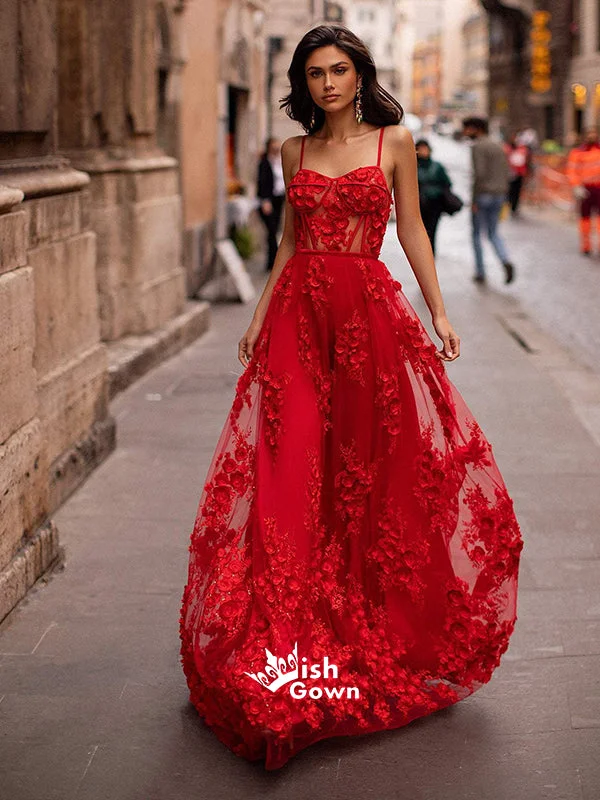 Red Appliques Tulle Spaghetti Strap See Through Evening Party Long Prom Dresses, WGP076 Red Appliques Tulle Spaghetti Strap See Through Evening Party Long Prom Dresses, WGP076