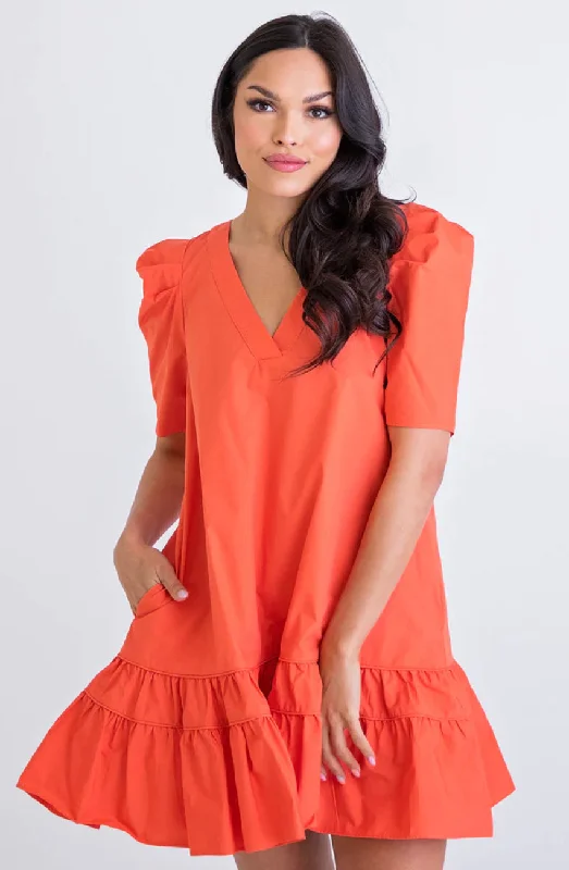 Solid Poplin Puff Sleeve Dress