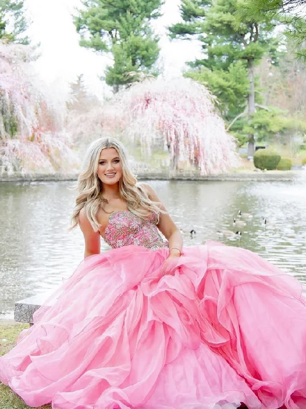 Chic A-line Sweetheart Fuchsia Prom Dresses Beaded Long Evening Gowns MSK009