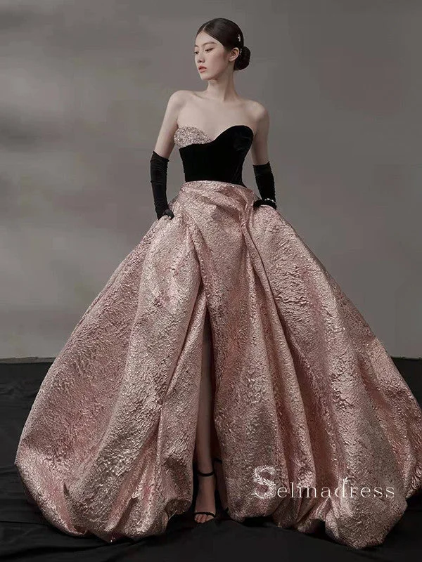 Chic A-line Sweetheart Pink Long Prom Dresses Unique Cheap Evening Dress MSK004