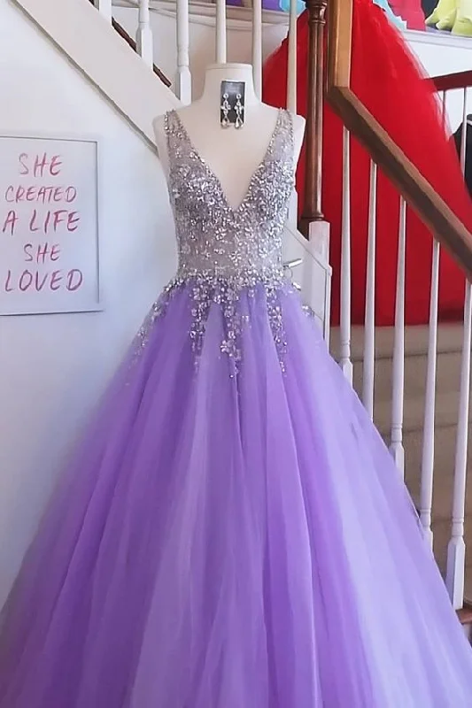 princess A-line purple tulle long prom dress with crystals, 2021 long prom dress cg17708 princess A-line purple tulle long prom dress with crystals, 2021 long prom dress cg17708