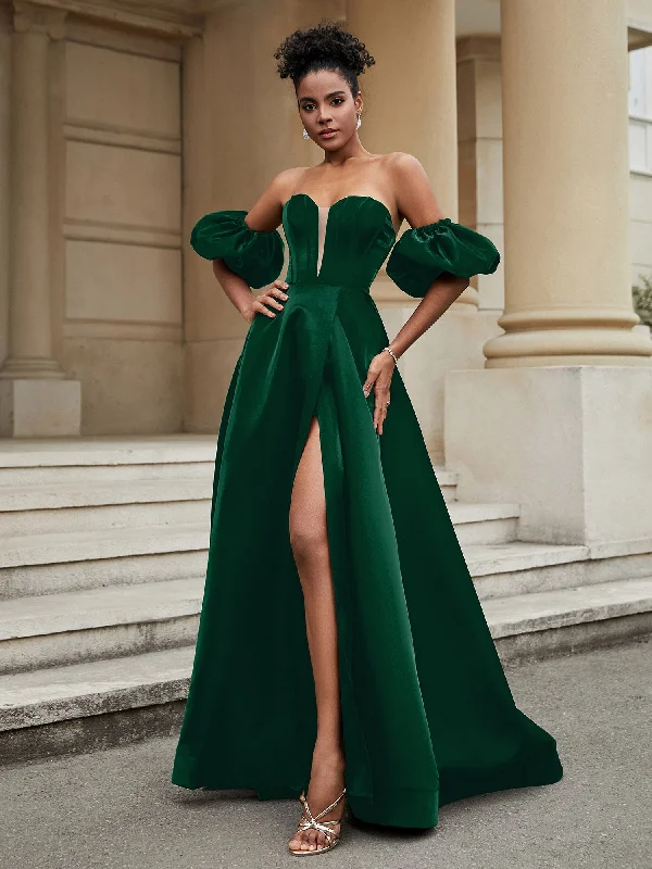 Classic A-Line Satin Sweetheart Prom Dress Dark Green