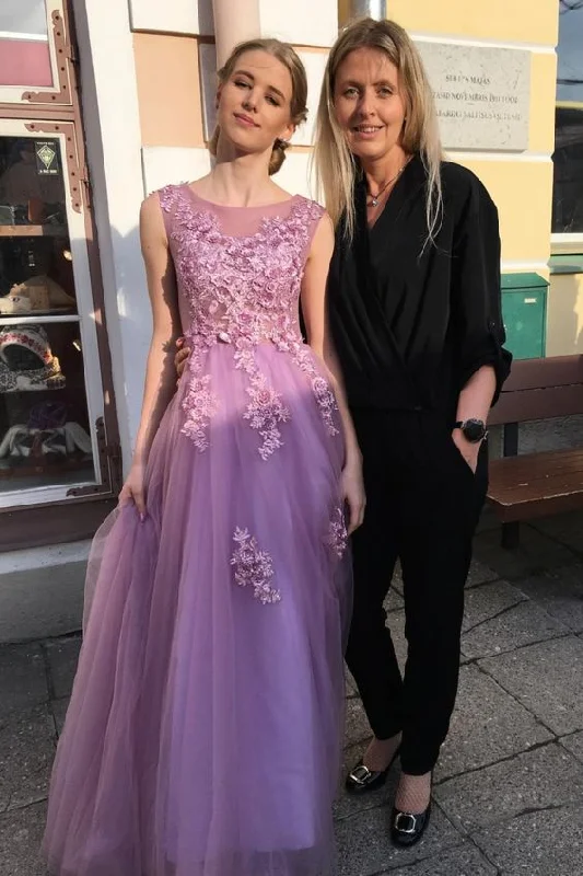 2021 A-line princess lilac tulle long prom dress formal dress with handmade flowers cg17709 2021 A-line princess lilac tulle long prom dress formal dress with handmade flowers cg17709