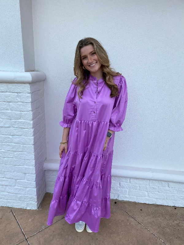 Solid Puff Maxi Dress - Lilac
